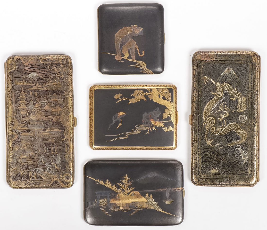 5 JAPANESE MIXED METAL CIGARETTE CASES (1 of 2)