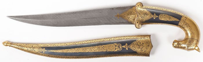 A FINE INDO PERSIAN DAGGER WITH GOLD INLAY
