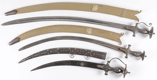 THREE VINTAGE INDIAN TULWAR SWORDS