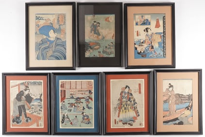 7 VINTAGE JAPANESE WOODBLOCK PRINTS