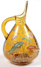 GOOD BOHEMIAN/MOSER ENAMELED FISH EWER