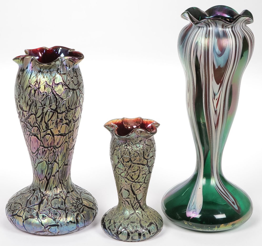3 AUSTRIAN/BOHEMIAN ART GLASS VASES, C. 1900 (1 of 1)