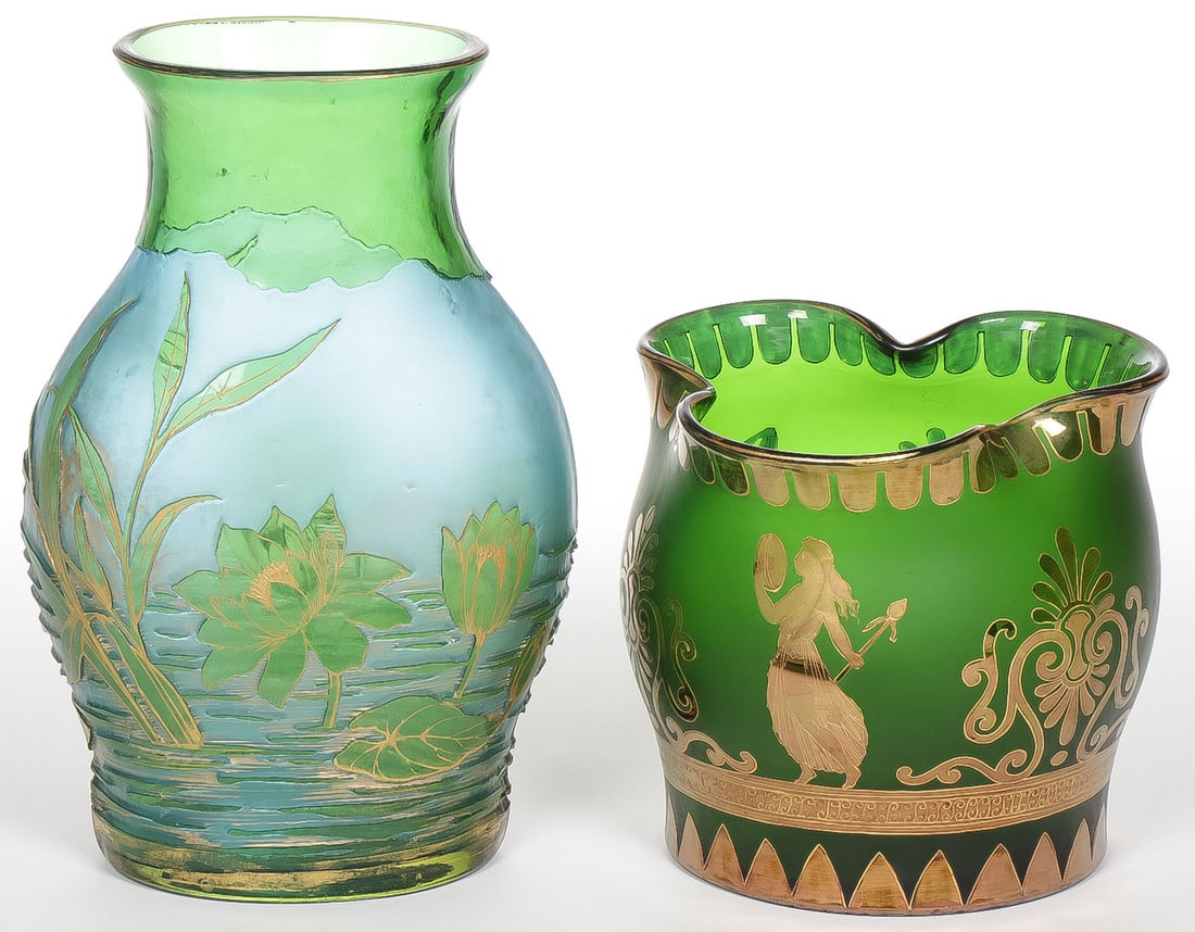 PAIR BOHEMIAN CAMEO & ETCHED VASES (1 of 2)