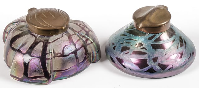 PR OF BOHEMIAN GLASS INKWELLS, C. 1900