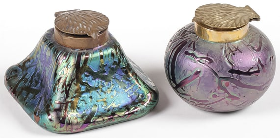 PR OF AUSTRIAN OR BOHEMIAN GLASS INKWELLS
