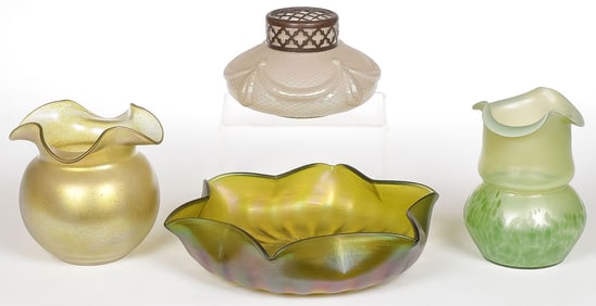 FOUR PCS OF AUSTRIAN ART GLASS, C. 1900-1915