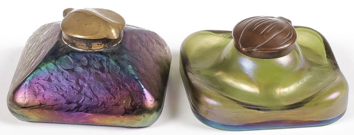 PR BOHEMIAN ART GLASS INKWELLS, C. 1900