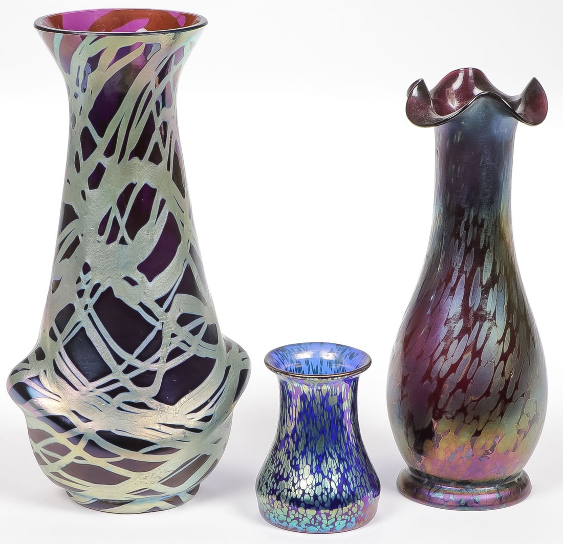 3 AUSTRIAN/CZECH ART GLASS VASES (1 of 1)