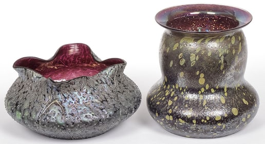 PAIR OF IRIDESCENT GLASS VASES
