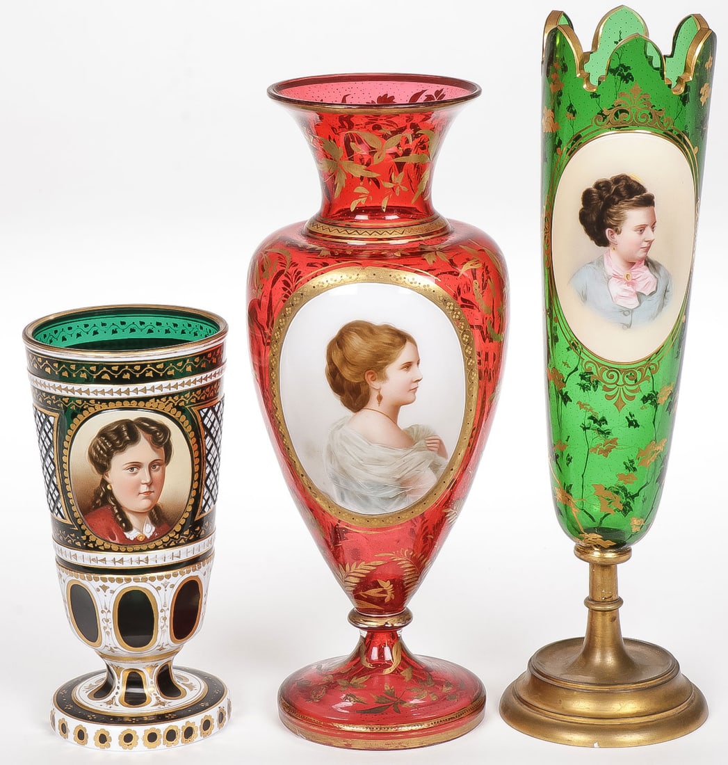 THREE BOHEMIAN/MOSER PORTRAIT VASES (1 of 3)