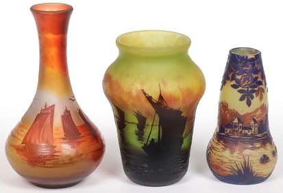 THREE FRENCH CAMEO GLASS VASES