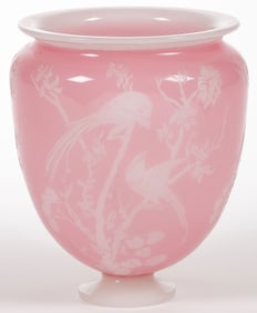 STEUBEN ROSALINE LOVEBIRD VASE