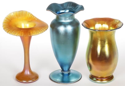 QUEZAL AND STEUBEN ART GLASS VASES