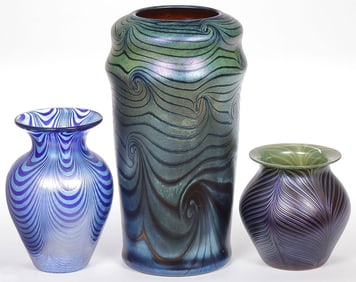 3 FINE ART GLASS VASES
