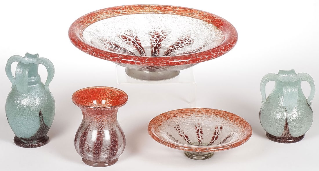 5 PCS WMF IKORA ART GLASS C. 1930's (1 of 2)