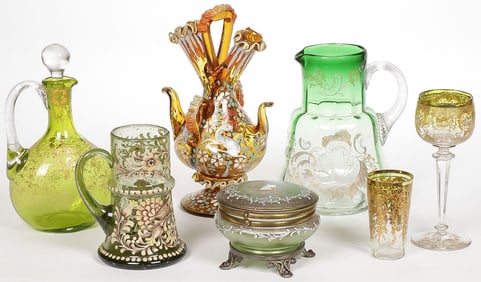 GOOD BOHEMIAN ENAMLED GLASS GROUP