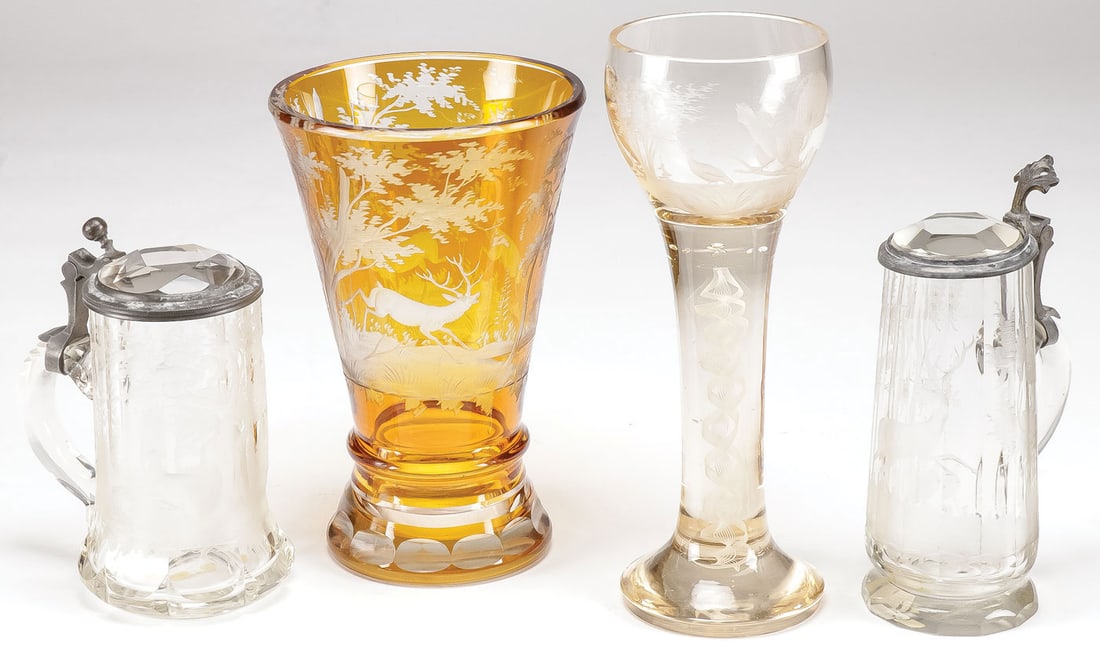 GOOD GERMAN BOHEMIAN GLASSWARE GROUP, 19TH C (1 of 2)