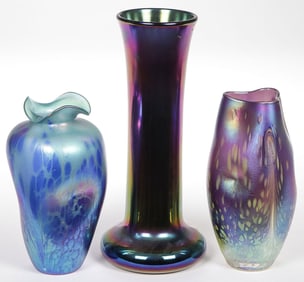 THREE ART GLASS VASES