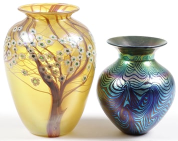 PAIR OF ART GLASS VASES INCLUDING LUNDBERG