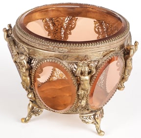 IMPRESSIVE GILT BRONZE MOUNTED GLASS CASKET