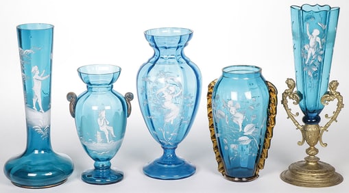 GOOD VINTAGE MARY GREGORY VASE GROUPING
