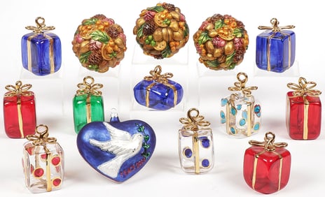 14 BLOWN ART GLASS CHRISTMAS ORNAMENTS