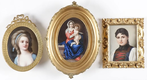 3 HAND PAINTED PORCELAIN PLAQUES, C 1890