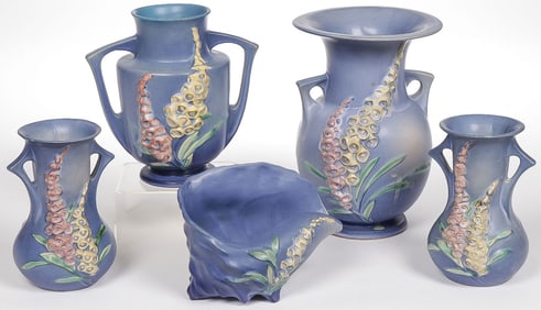 5 ROSEVILLE FOXGLOVE VASES
