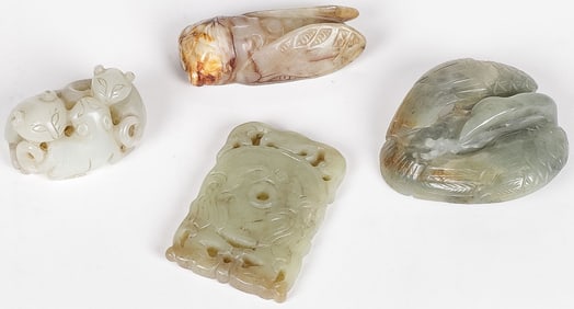 4 CHINESE CRAVED JADE PIECES, QING