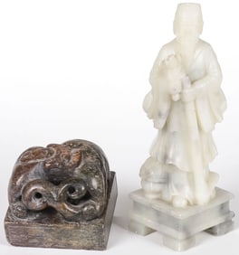 CHINESE CARVED HARDSTONE FIGURE & SEAL