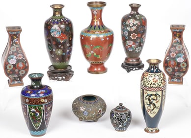 9 JAPANESE & CHINESE CLOISONNE VASES