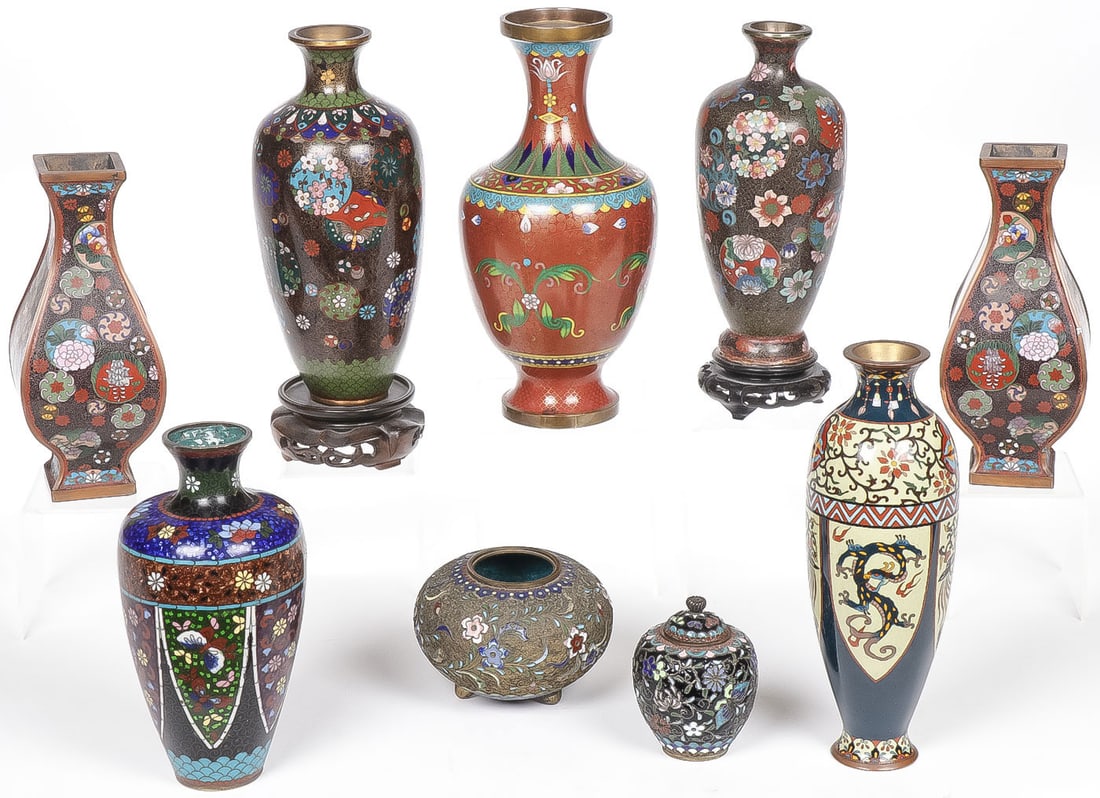 9 JAPANESE & CHINESE CLOISONNE VASES (1 of 5)