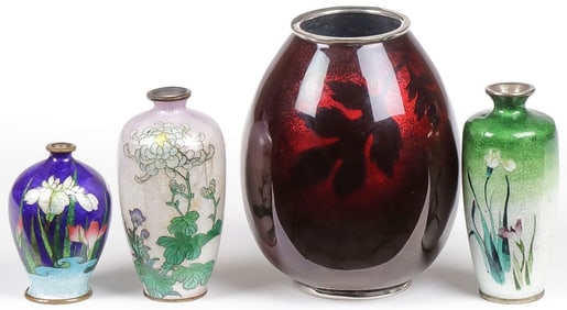4 JAPANESE CLOISONNE VASES