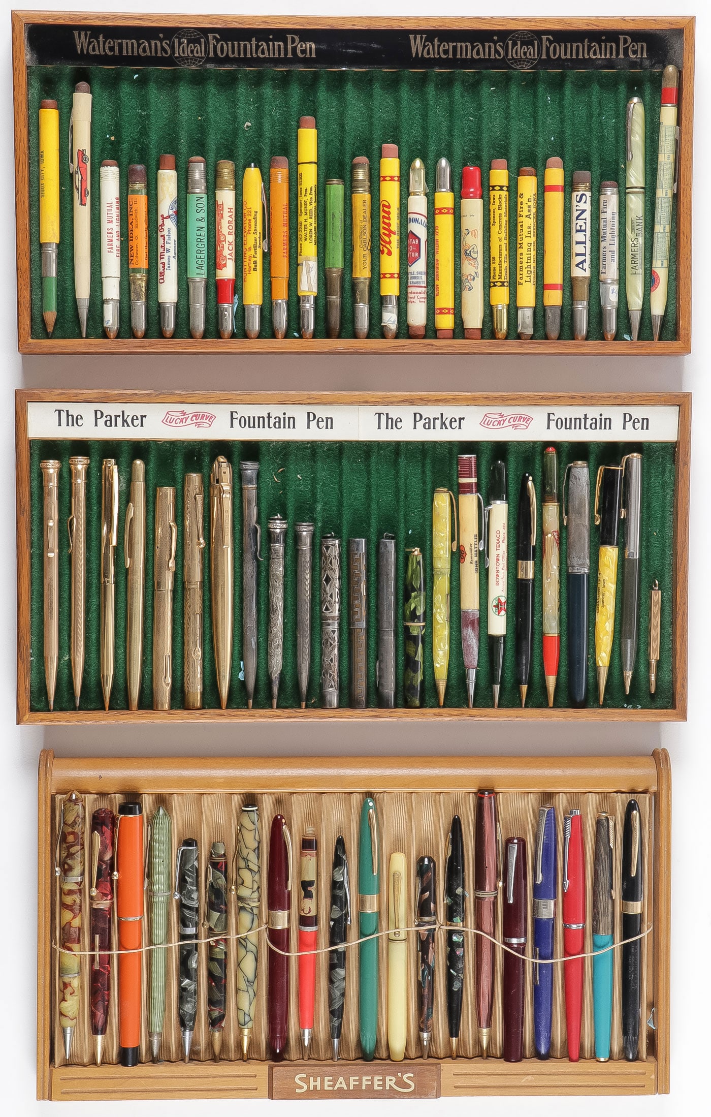 GREAT VINTAGE PEN & PENCIL GROUP: GREAT VINTAGE PEN & PENCIL GROUP. Comprising over 100 vintage fountain pens, mechanical pencils, and advertising bullet style pencils. Including fountain pens and mechanical pencils by Parker, Sapphir