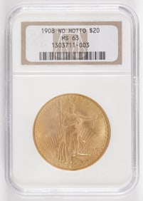 1908 NO MOTTO $20 GOLD ST. GAUDENS