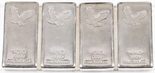 FOUR SILVER BARS, 128 TROY OUNCES