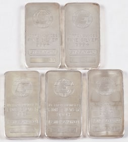 5 ENGELHARD PRESSED SILVER BARS