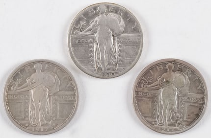 THREE US STANDING LIBERTY QUARTERS