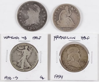 4 US SILVER HALF DOLLARS