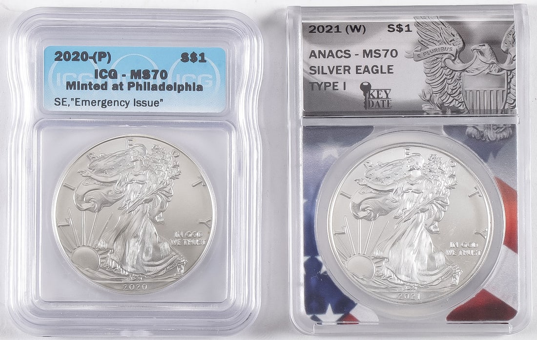 TWO SILVER EAGLES, 2020 & 2021 (1 of 2)