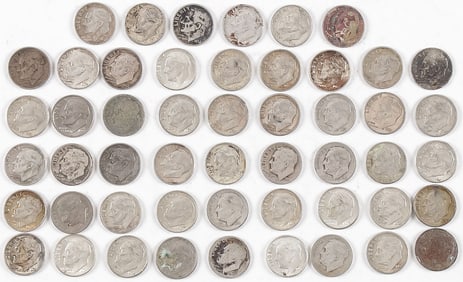 51 ASSORTED ROSEVELT SILVER DIMES