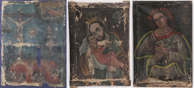 THREE SPANISH COLONIAL PAINTINGS, 19TH C