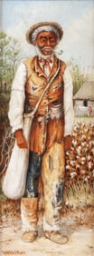 VINTAGE COTTON PICKER PAINTING ATTRB W. A. WALKER
