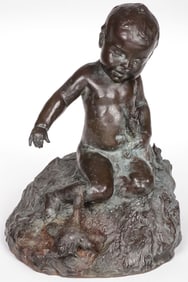 SCARCE EDWARD BERGE FIGURAL BRONZE FOUNTAIN