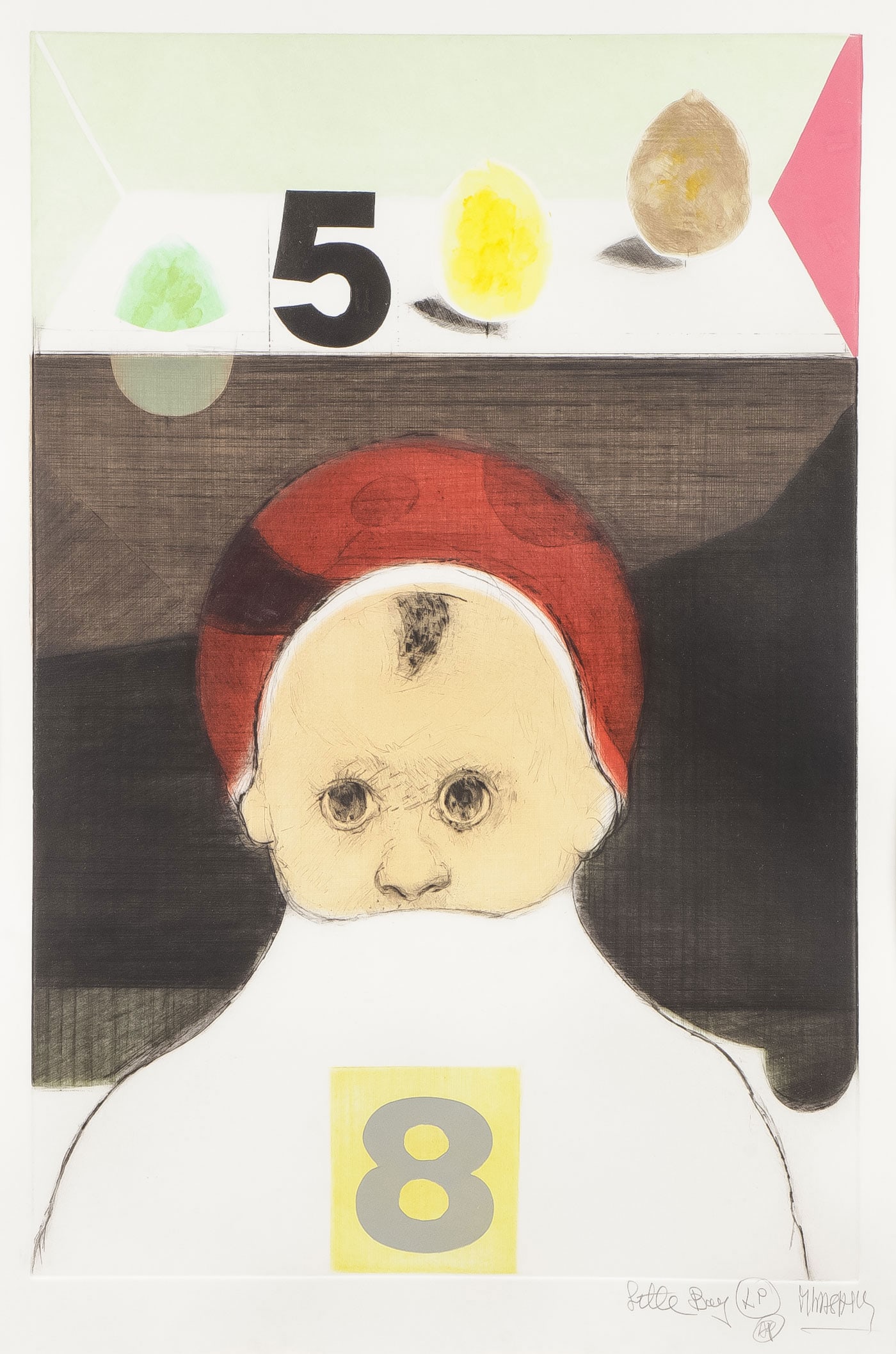 SIGNED LASANSKY DRYPOINT ETCHING: MAURICIO LASANSKY (American 1914-2012)Little Boy Dry point etching in colorPencil signed, and titled lower right26 inches x 17.5 inches, overall including frame 35.5 inches x 26 inches <