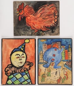 3 ORIGINAL ZERO MOSTEL PAINTINGS