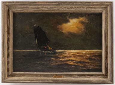 SIGNED DE RIBCOWSKY NOCTURNAL MARINE PAINTING