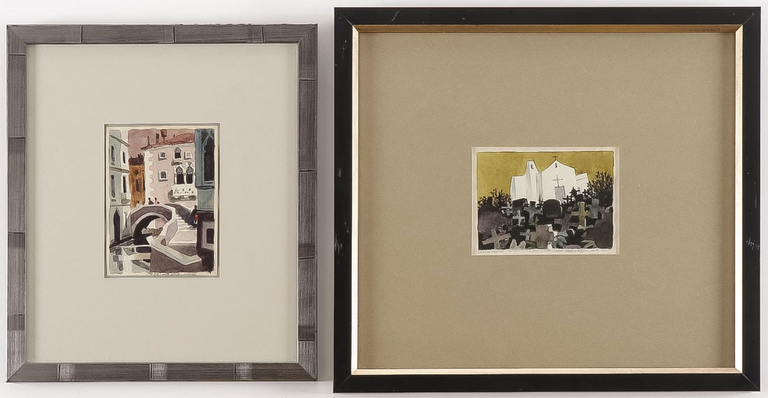 2 ORIGINAL MARIO COOPER WATERCOLORS: MARIO RUBEN COOPER (Mexican/American 1905-1995)Golden and Venice Both signed on lower margin4 x 5 inches, overall with frame 14 x 15 inches. And 5.5 x 4 inches, overall with frame 13 x 11.25 inches