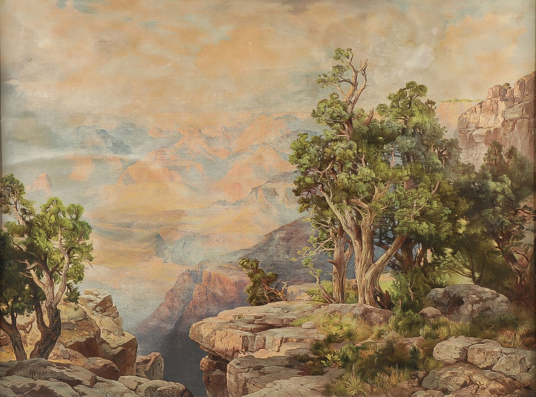 THOMAS MORAN COLOR LITHOGRAPH: THOMAS MORAN (American 1837-1926)Grand Canyon -1912Color lithographSigned and dated 1912 in plate26.5 inches x 35.5 inches, overall including frame 30.25 inches x 39 inches Prov