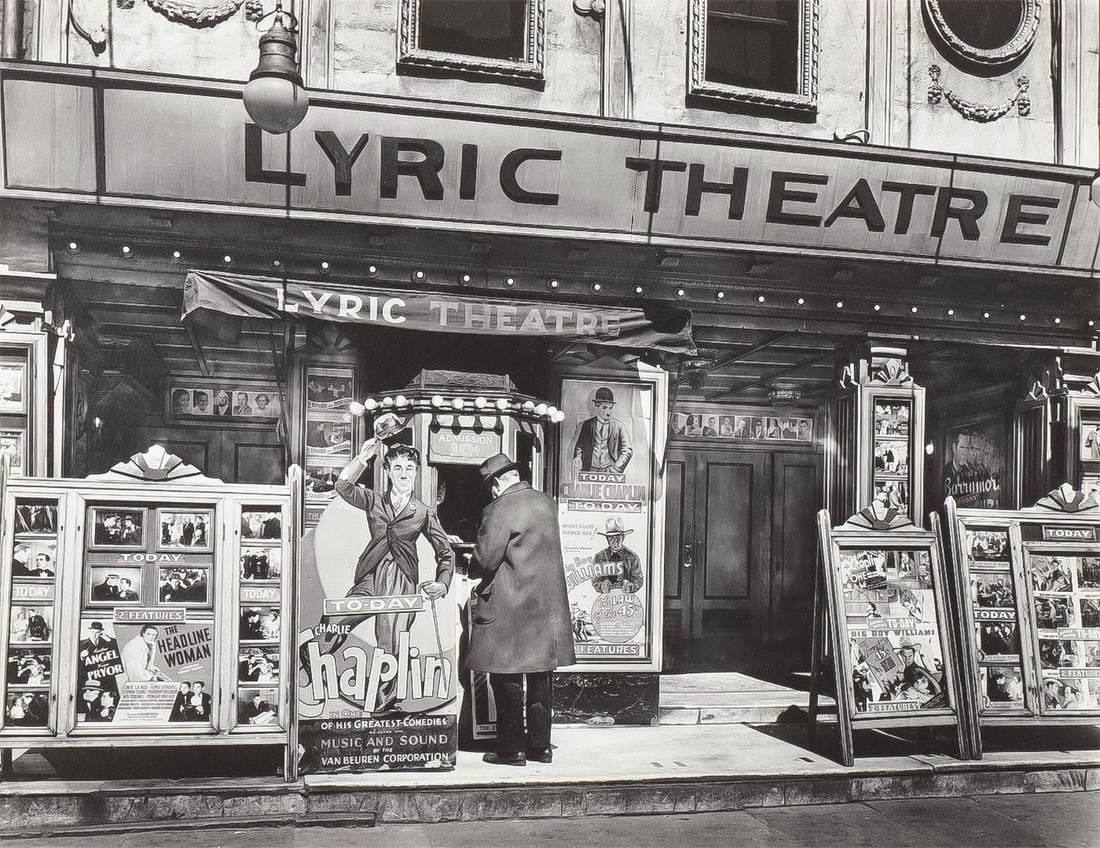SIGNED BERENICE ABBOTT PHOTOGRAPH: BERENICE ABBOTT (American 1898-1991)Lyric Theatre Manhattan -1936Gelatin print - likely a later printingSigned on mat and accompanied by original Marlborough Gallery exhibition catalog with exhibiti